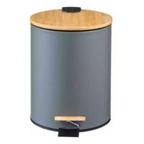 Lixeira 5l C/Pedal E Tampa De Bambu Banheiro Cozinha Cinza