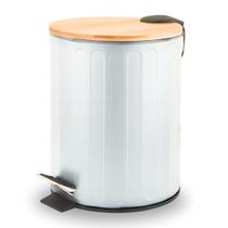 Lixeira 5L Cozinha Banheiro Escritório Com Pedal Cesto de Lixo Preto Branco Tampa Em Bambu Com Amortecedor