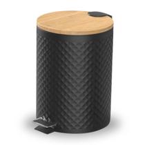 Lixeira 5L Cozinha Banheiro Escritório Com Pedal Cesto de Lixo Preto Branco Tampa Em Bambu Com Amortecedor
