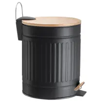 Lixeira 5l fluted preta c/pedal em metal e bambu mek