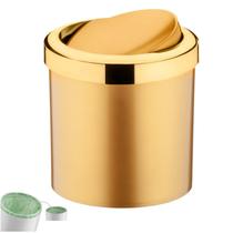 Lixeira 5L Tampa Cesto Lixo Basculante Banheiro - Dourado