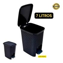 Lixeira 7 Litros Multiuso Com Pedal Preto Montada Fácil De Limpar Cozinha Banheiro Escritório Quarto Cesto Lixo