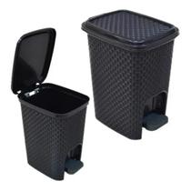 Lixeira 7 Litros Multiuso Pedal Preto Trama Rattan Montada