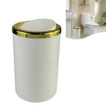 Lixeira 8 Litros Basculante Redonda Cesto De Lixo De Cozinha Banheiro Branco Dourado - AMZ Lixeira 8 Litros Basculante Redonda Cesto De Lixo De Cozinha Banheiro Branco Dourado - AMZ