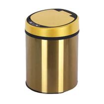 Lixeira 8 litros ouro sensor inteligente cozinha banheiro inox cesto lixo amarelo executivo - MAKEDA