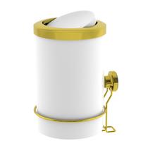 Lixeira 8 Litros Tampa Basculante Com Suporte De Ventosa Para Cozinha Branco Dourado - 4036BCD Future