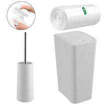 Lixeira 8L Com Tampa Click Retangular + Escova Sanitária Com Suporte + Refil Saco de Lixo 39x50cm Com 70 Sacos Lixeira 8L Com Tampa Click Retangular + Escova Sanitária Com Suporte + Refil Saco de Lixo 39x50cm Com 70 Sacos