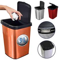 Lixeira 9 Litros Adesivo Metálico Cesto Tampa Abre Fácil Casa Escritório