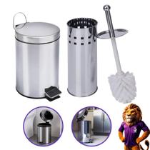 Lixeira Aço Inox 3 L Escova Sanitária e Suporte Balde Removível Resistente à Corrosão