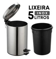 Lixeira Aço Inox 5 Litros Cesto Lixo Pedal Emborrachado