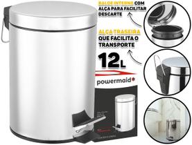 Lixeira Aço Inox Redonda 12 Litros Com Pedal Alça E Cesto Interno Removível Banheiro Lavabo Cozinha
