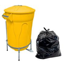 Lixeira Amarela com Pedal de Aço 100 L + Saco de Lixo 20 U