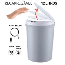 Lixeira Automática 12L com Sensor Toque Recarregável Casa Cozinha Banheiro Escritório Solução Higiênica Prática Eficaz