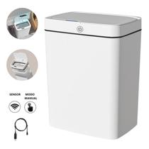 Lixeira Automática Branca Retangular Capacidade para 14 Litros Recarregável USB com Sensor de Aproximação 03 Modos de Abertura rápida e silenciosa
