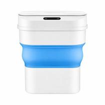 Lixeira Automática Dobrável Azul com Sensor de Movimento Sem Toque para Cozinha e Banheiro