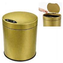 Lixeira automatica ouro 8 litros sensor inteligente cozinha banheiro inox cesto lixo amarelo executivo