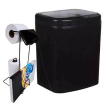 Lixeira Automática Preta 16 Litros USB KALA com Suporte para Papel Higiênico 3 Rolos Preto EVALD