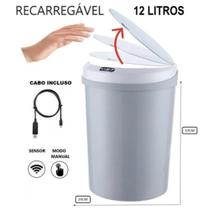Lixeira Automática Redonda 12 Litros Com Sensor Cinza
