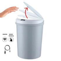 Lixeira Automática Redonda 12 Litros Usb Com Sensor Cinza