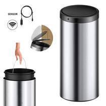 Lixeira Automática Redonda em Aço Inox 50 Litros com Sensor