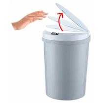 Lixeira Automática Redonda Sensor 12lts Cinza Recarregável