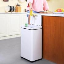 Lixeira Automática Retangular 40 Litros com Sensor em Aço - Branca
