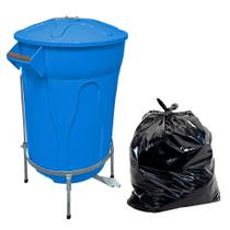 Lixeira Azul com Pedal de Aço 60 L + Saco de Lixo 100 U