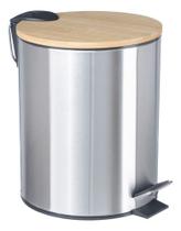 Lixeira Bambu Inox Banheiro Lavabo Cesto 5 Litros Com Pedal Lixeira Bambu Inox Banheiro Lavabo Cesto 5 Litros Com Pedal