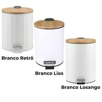 Lixeira Banheiro 5L Tampa Bambu Amortecedor Soft Close Pedal Balde Removível Cesto Lixo Luxo Lavabo Escritório Cozinha Metal Antiodor Resistente Clink