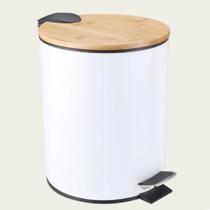 Lixeira Banheiro Cozinha Pedal 3L Cesto De Lixo Tampa Bambu - DELUGINEON