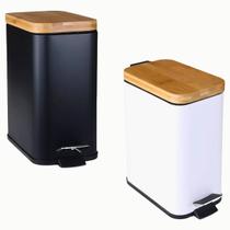 Lixeira Banheiro Cozinha Pedal 5l Cesto De Lixo Tampa Bambu