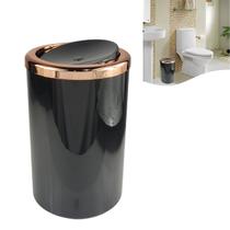 Lixeira Basculante 8 Litros Redonda Cozinha Banheiro Preto Rose Gold - AMZ