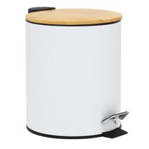 Lixeira Branca C/Pedal Tampa De Bambu 3L Inox Banheiro Wincy
