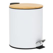 Lixeira Branca C/Pedal Tampa De Bambu 5L Inox Banheiro Wincy