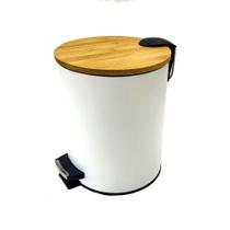 Lixeira Branca com Pedal e Tampa de Bambu - Paradise Lixeira Branca com Pedal e Tampa de Bambu - Paradise