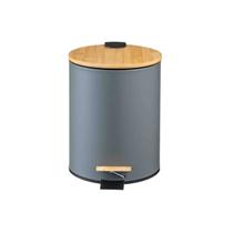 Lixeira c/ pedal e tampa de bambu soft 5l cinza