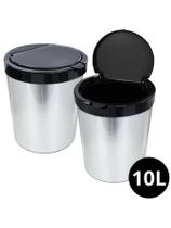 Lixeira C/ Tampa Click 10 Litros Tipo Inox Prata Cozinha Banheiro Quarto Escritório