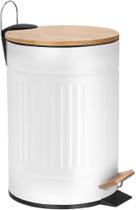 Lixeira Canelada Branca 5 Litros Vintage Com Tampa De Bambu