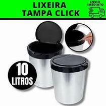 Lixeira Cesto 10 Litros Tampa Click Label Redonda Cor Prata Inox