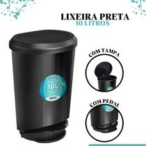 Lixeira Cesto 10L Com Tampa e Pedal Plástico Escritório Banheiro Cozinha Preta