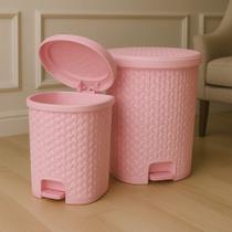 Lixeira Cesto 6L / 15L Rattan Rosa Com Pedal Perfeita P/ Escritório Cozinha Quarto Banheiro