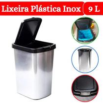 Lixeira Cesto 9 Litros Imita Inox Tampa Click Label Lixo Escritório Banheiro Cozinha Quarto Não Enferruja Fácil Limpeza