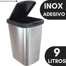 Lixeira Cesto 9 Litros Imita Inox Tampa Click Label Lixo Escritório Banheiro Cozinha Quarto Não Enferruja Fácil Limpeza