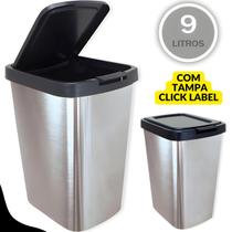 Lixeira Cesto 9 Litros Metalizado Com Tampa Automatica Click Label Para Cozinha Banheiro Escritorio Em Prática Tipo Inox