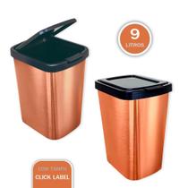 Lixeira Cesto 9L Bronze, Vermelha Ou Inox Tampa Click Label