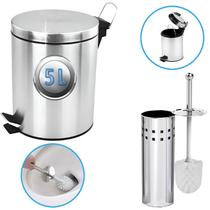 Lixeira Cesto Com Alça E Pedal 5 Litros Inox + Vassoura Com Suporte Inox Banheiro Lixeira Cesto Com Alça E Pedal 5 Litros Inox + Vassoura Com Suporte Inox Banheiro