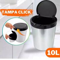 Lixeira Cesto de Lixo 10 Litros Inox Automática Tampa Click Label Para Banheiro Cozinha Escritório Quarto - ARQPLAST