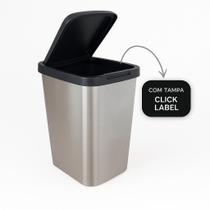 Lixeira Cesto de Lixo 9L Metalizada Estilo Inox Cinza Prata Retangular Tampa Click Manual p/ Cozinha Pia Banheiro Escritório Dia das Mães