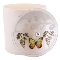 Lixeira (Cesto de Lixo) Decorada Borboleta e Avencas Bege Claro