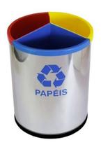Lixeira Cesto De Lixo Mix Em Aço Inox Com 3 Divisões Para Coleta Seletiva Ecológico Higiênico Para Uso Externo - JSN